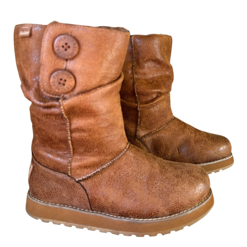 Skechers-NWOB Size 6 chestnut brown chunky Keepsakes Leatheresque Boots. New!